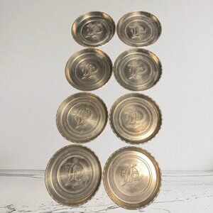 Vintage Hammered Forged Metal Coasters-“P” Initial Crest  Set of 8- Mid20th Cent